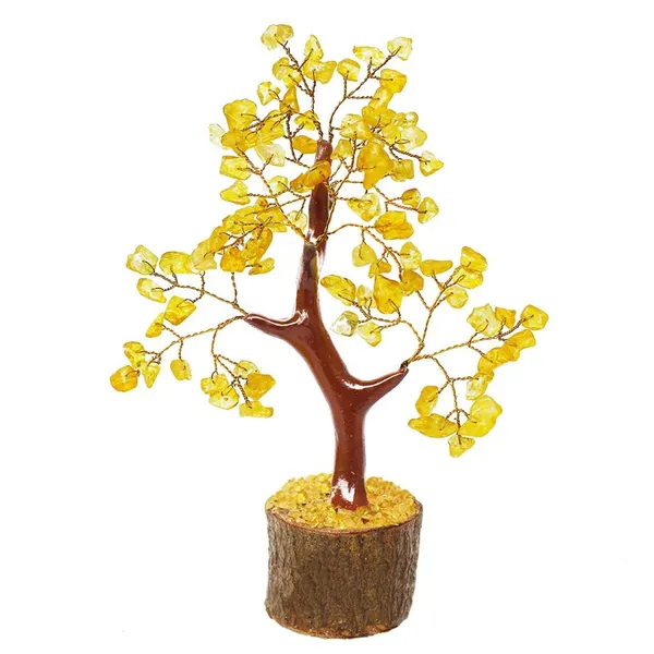 100_Beads_Natural_Citrine_Vastu_Crystal_Stone_Tree_Showpiece_With_Golden_Strings_Height_6_Inches