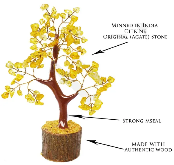 100_Beads_Natural_Citrine_Vastu_Crystal_Stone_Tree_Showpiece_With_Golden_Strings_Height_6_Inches