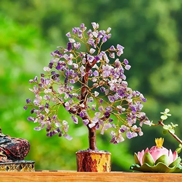 300_Stones_Beautiful_Natural_Amethyst_Vastu_Stone_Tree_With_Golden_Strings_Blue_Height_10_Inches