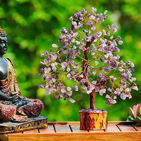 300_Stones_Beautiful_Natural_Amethyst_Vastu_Stone_Tree_With_Golden_Strings_Blue_Height_10_Inches