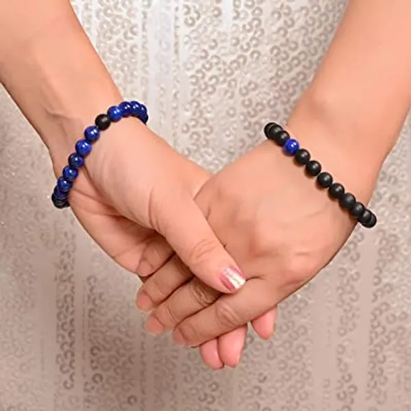 Natural_Lapis_And_Black_Matt_2Pcs_His_Hers_Distance_Beads_Bracelets_Adjustable_Size