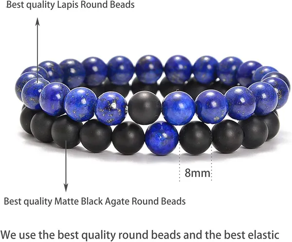 Natural_Lapis_And_Black_Matt_2Pcs_His_Hers_Distance_Beads_Bracelets_Adjustable_Size