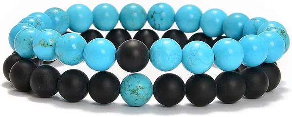 Natural_Black_Agate_Blue_Turquoise_2Pcs_His_Hers_Couple_Bracelets