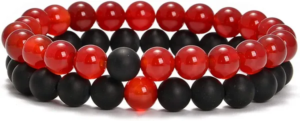 Natural_Carnelian_And_Black_Matt_2Pcs_His_Hers_Couple_Bracelets