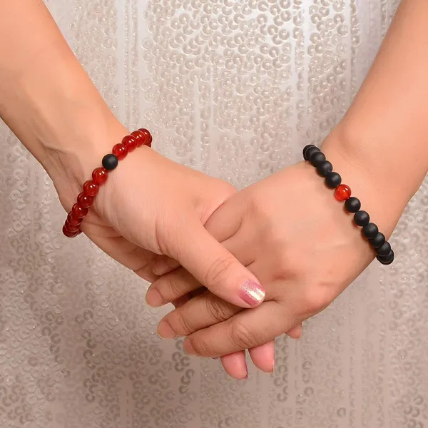 Natural_Carnelian_And_Black_Matt_2Pcs_His_Hers_Couple_Bracelets