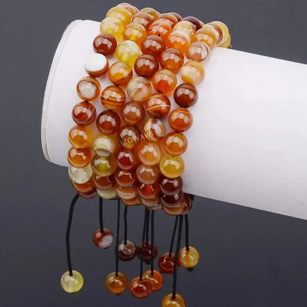 Hematite_Unisex_Adjustable_Bracelet_8Mm_Beads_Size_Amber_Agate_Bracelet