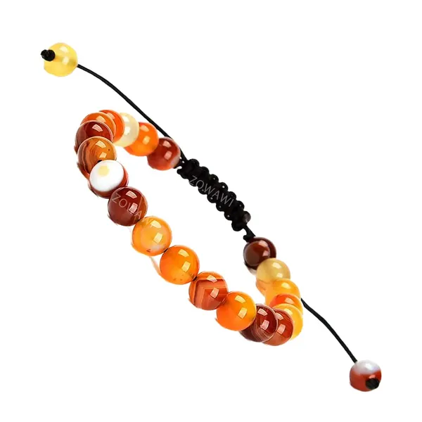 Hematite_Unisex_Adjustable_Bracelet_8Mm_Beads_Size_Amber_Agate_Bracelet