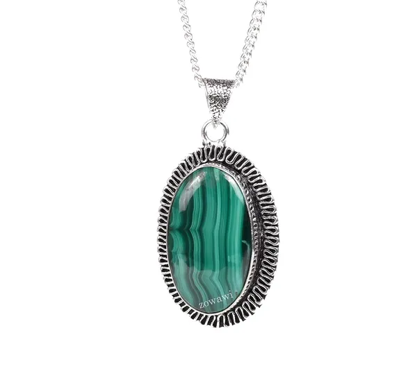Natural_Malachite_Pendant_In_Sterling_Silver_Aaa_Quality_Unisex_Pendant