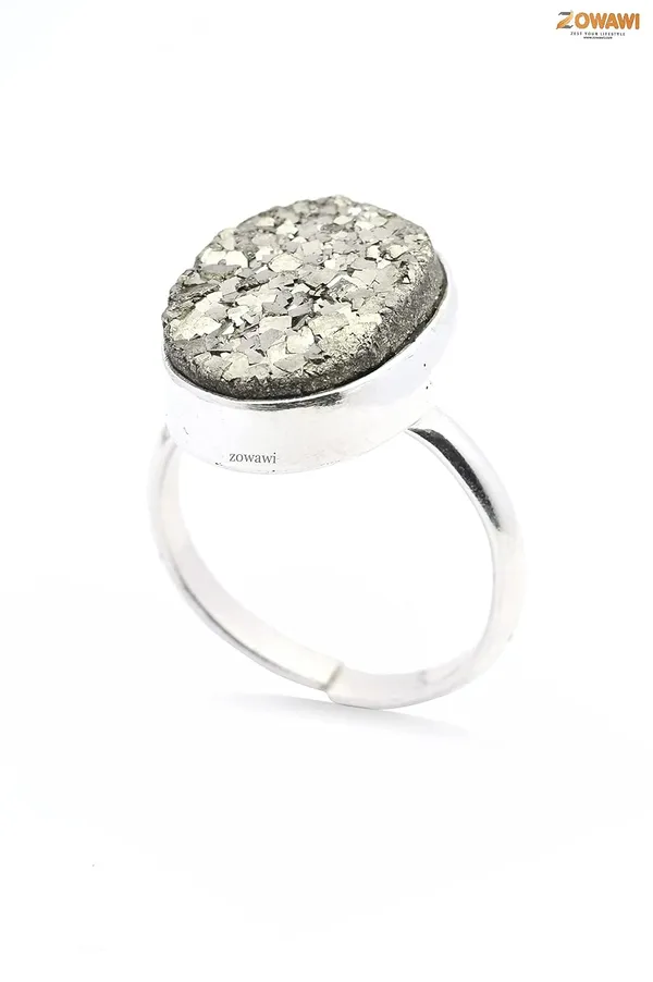 Genuine_Pyrite_Druzy_925_Hallmark_Solid_Pure_Silver_Adjustable_Ring_Unisex_Ring