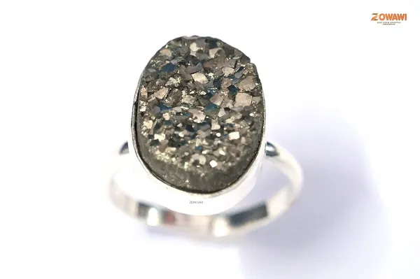 Genuine_Pyrite_Druzy_925_Hallmark_Solid_Pure_Silver_Adjustable_Ring_Unisex_Ring
