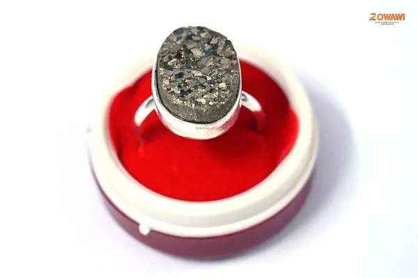 Genuine_Pyrite_Druzy_925_Hallmark_Solid_Pure_Silver_Adjustable_Ring_Unisex_Ring