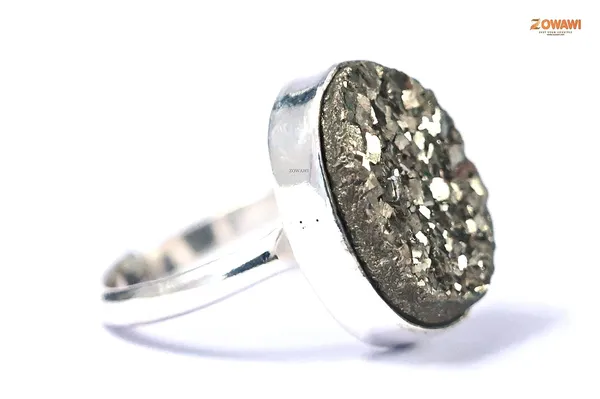 Genuine_Pyrite_Druzy_925_Hallmark_Solid_Pure_Silver_Adjustable_Ring_Unisex_Ring