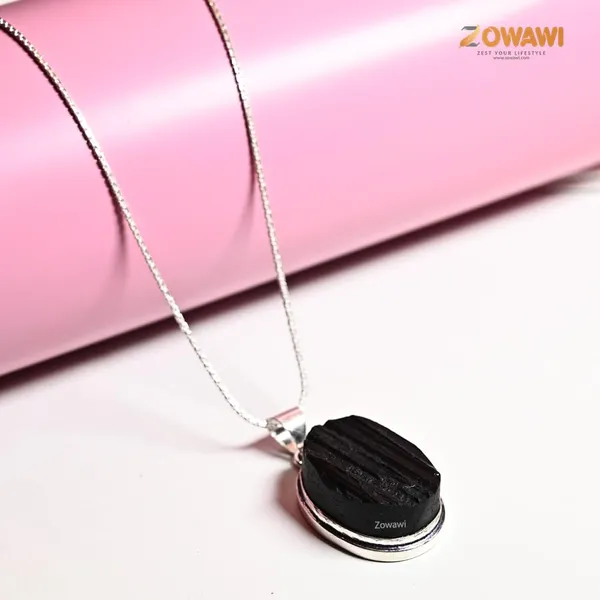 Natural_Black_Tourmaline_Oval_Pendant_Aaa_Quality_Unisex_Black_Tourmaline_Pendant_In_German_Silver