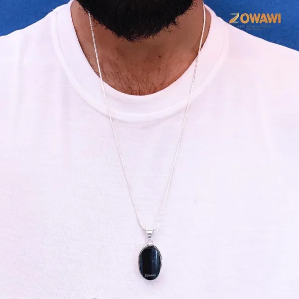 Natural_Black_Tourmaline_Oval_Pendant_Aaa_Quality_Unisex_Black_Tourmaline_Pendant_In_German_Silver