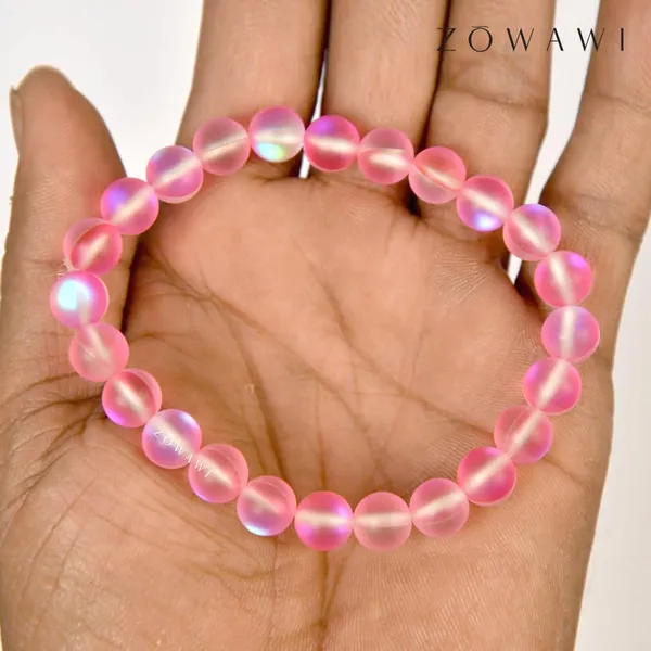 Pink_Aura_Quartz_Bracelet_8Mm_Beads_Size_Unisex_Bracelet
