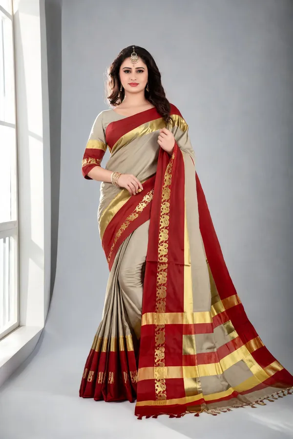 Beige_Red_Cotton_Blend_Traditional_Saree_For_Women