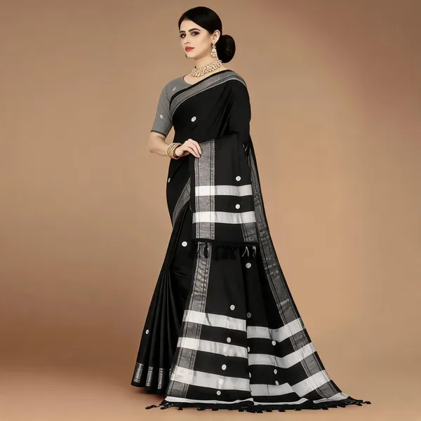 Black_Cotton_Blend_Polka_Dot_Saree_For_Women