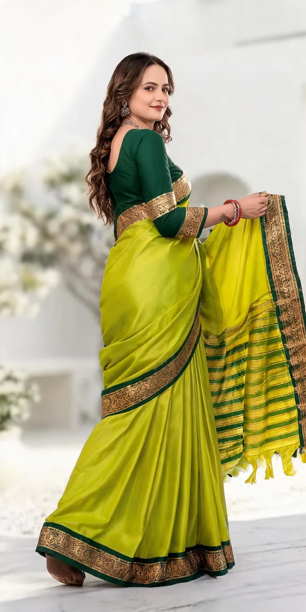 Lime_Green_Cotton_Blend_Traditional_Saree_For_Women