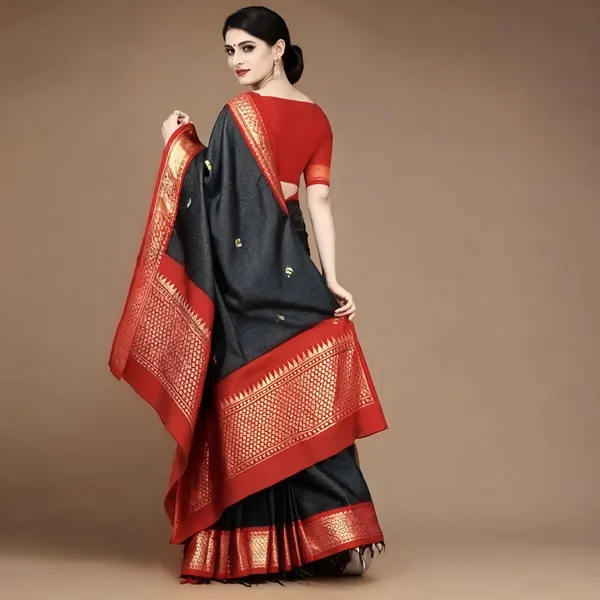 Black_Red_Cotton_Blend_Woven_Border_Saree_For_Women