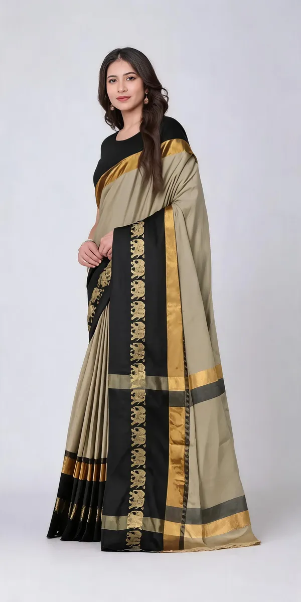 Black_Beige_Cotton_Blend_Printed_Saree_For_Women
