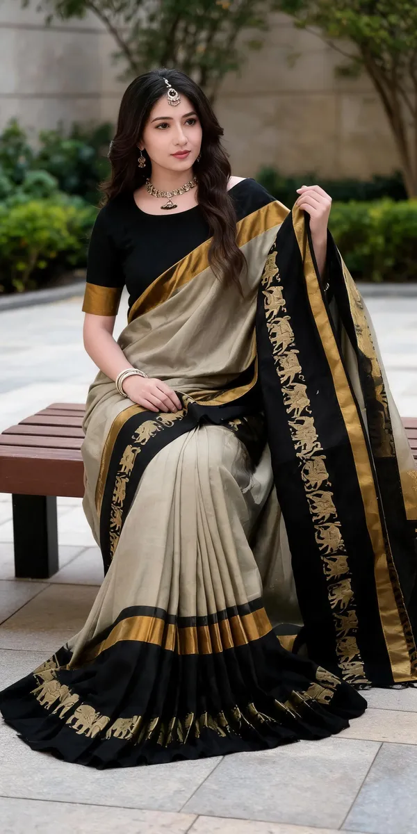 Black_Beige_Cotton_Blend_Printed_Saree_For_Women