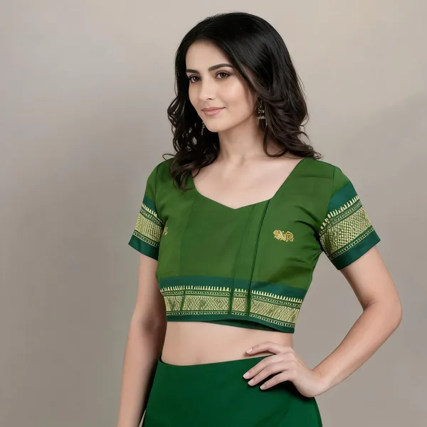 Green_Cotton_Blend_Woven_Ethnic_Blouse_For_Women