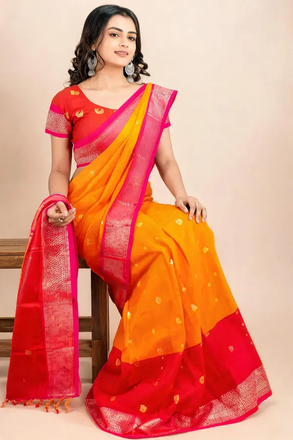 Orange_And_Red_Cotton_Traditional_Saree_For_Women