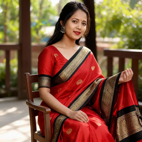 Red_Cotton_Blend_Woven_Black_Gold_Border_Saree_For_Women