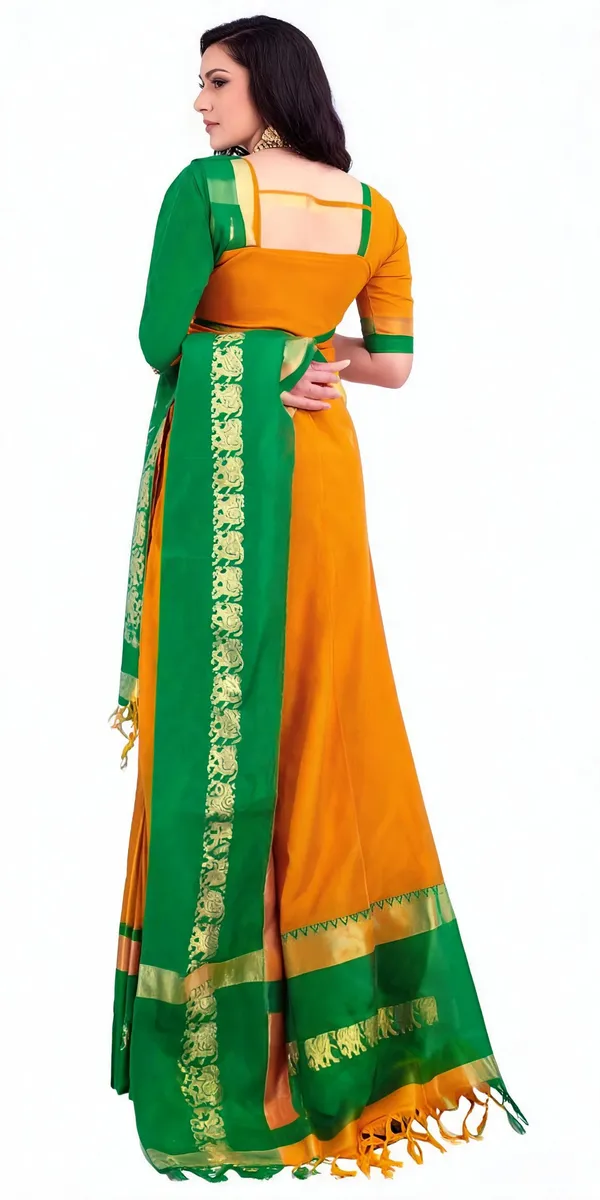 Orange_And_Green_Cotton_Woven_Border_Saree_For_Women