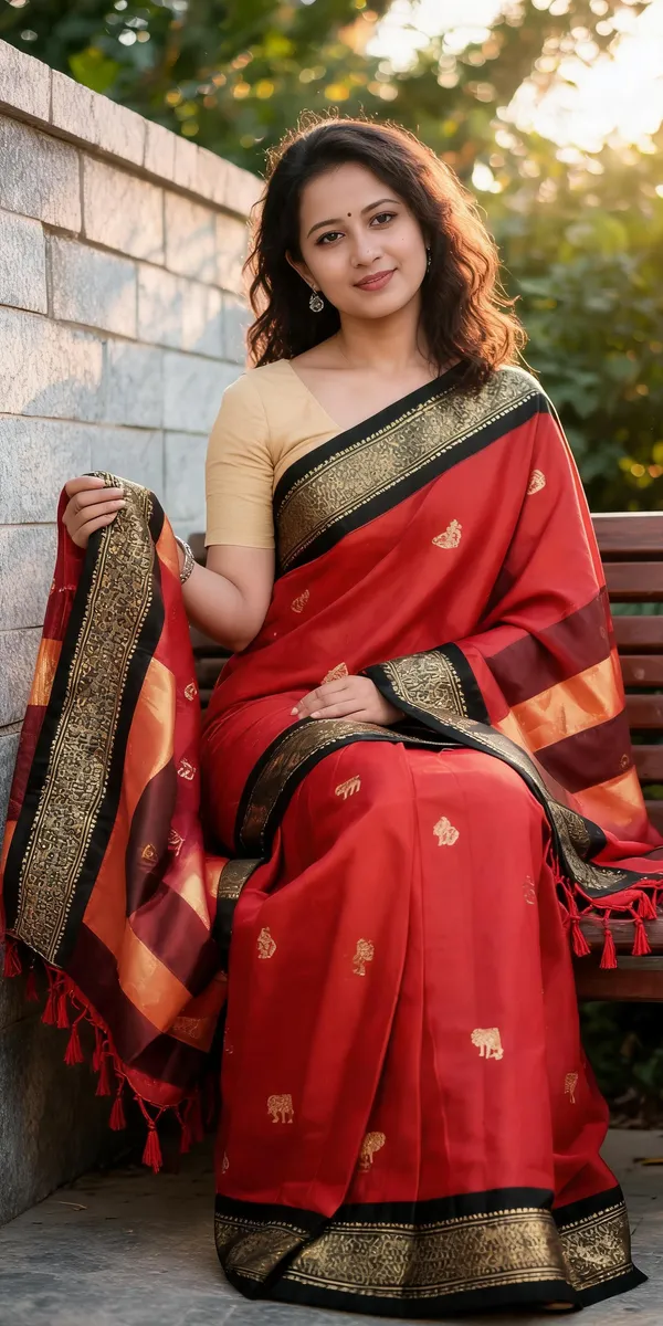 Red_Cotton_Woven_Traditional_Saree_For_Women