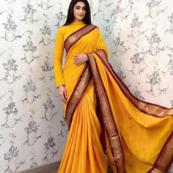 Yellow_Maroon_Border_Cotton_Traditional_Saree_For_Women