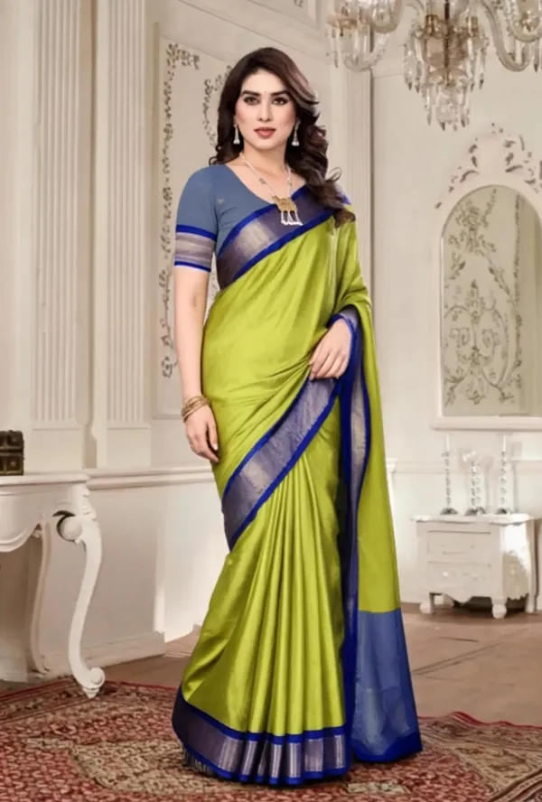 Green_Blue_Border_Cotton_Traditional_Saree_For_Women