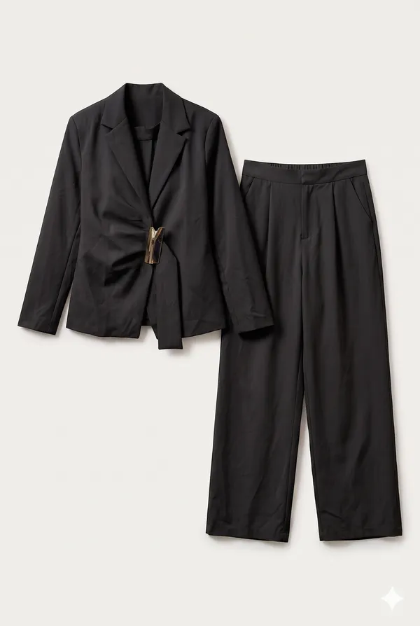 Black_Poly-Viscose_Tailored_Blazer_Co-Ord_Set_For_Women