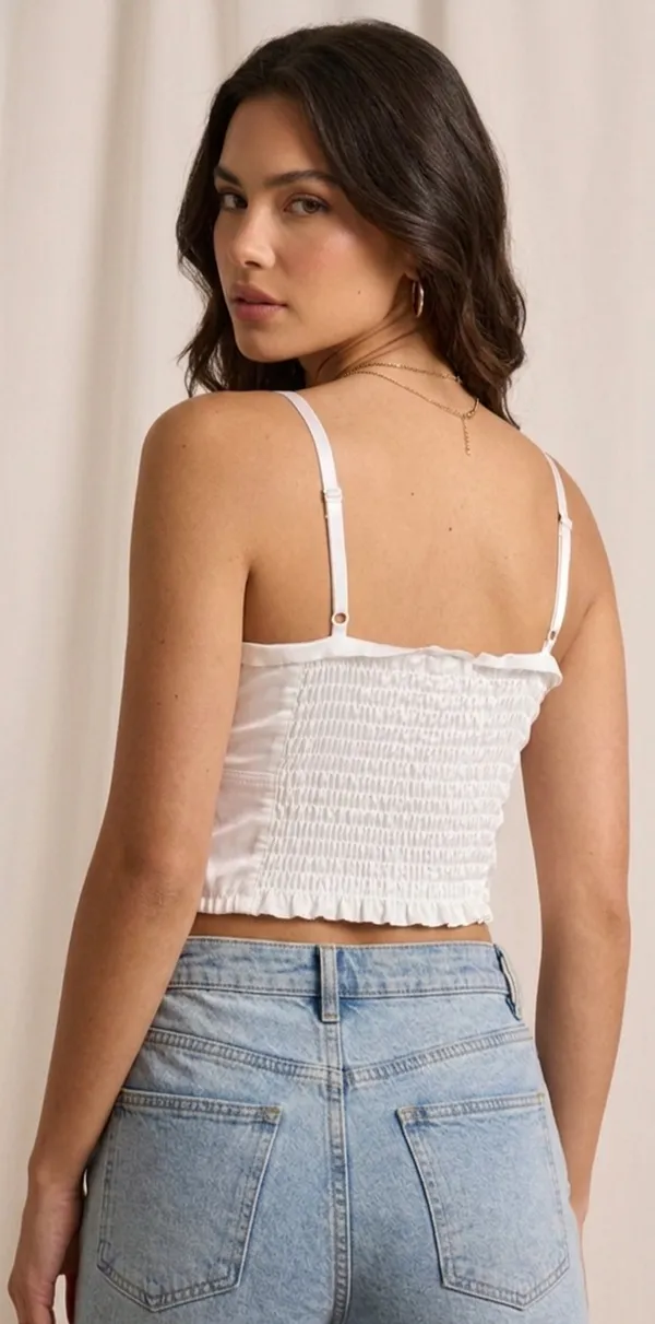 White_Jersey_Knit_Sweetheart_Rosette_Crop_Top_For_Women
