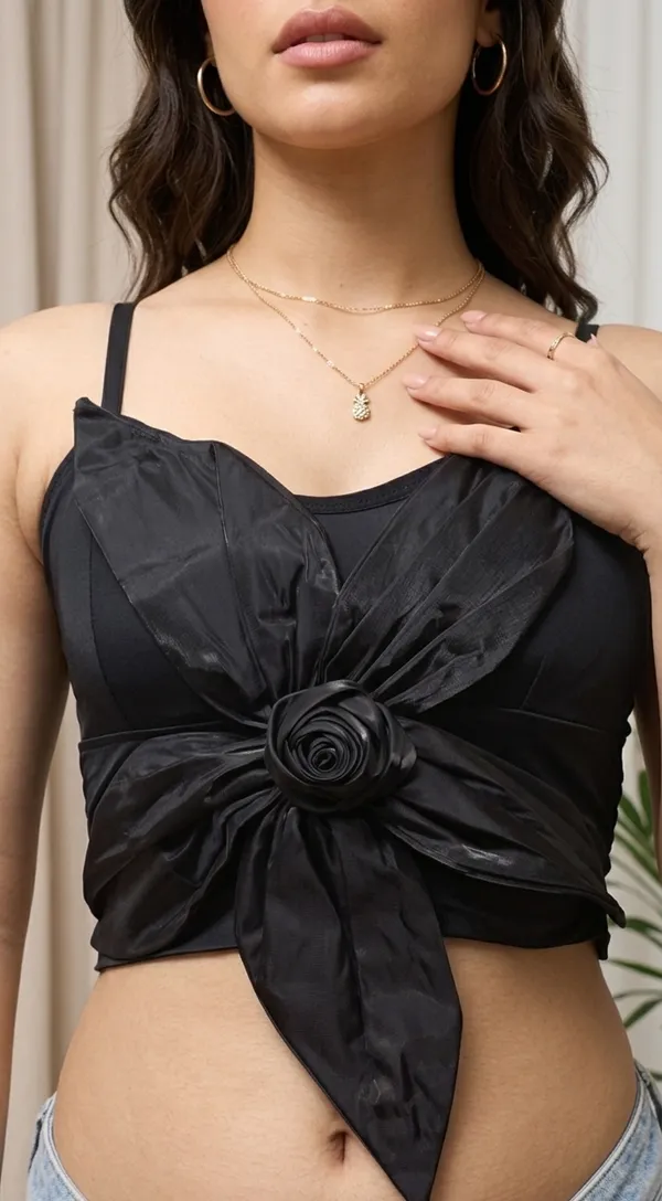 Black_Jersey_Knit_Sweetheart_Rosette_Crop_Top_For_Women