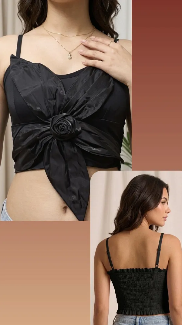 Black_Jersey_Knit_Sweetheart_Rosette_Crop_Top_For_Women
