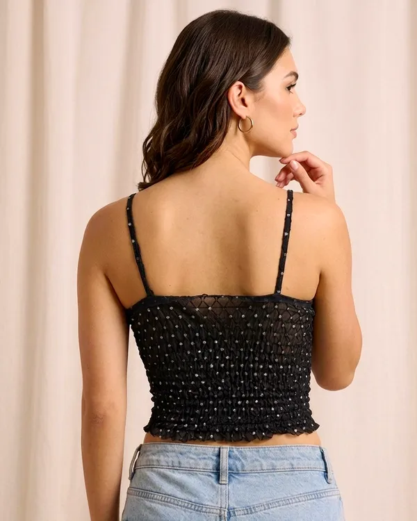 Black_Stretch_Mesh_Rhinestone_Halter_Neck_Crop_Top_For_Women