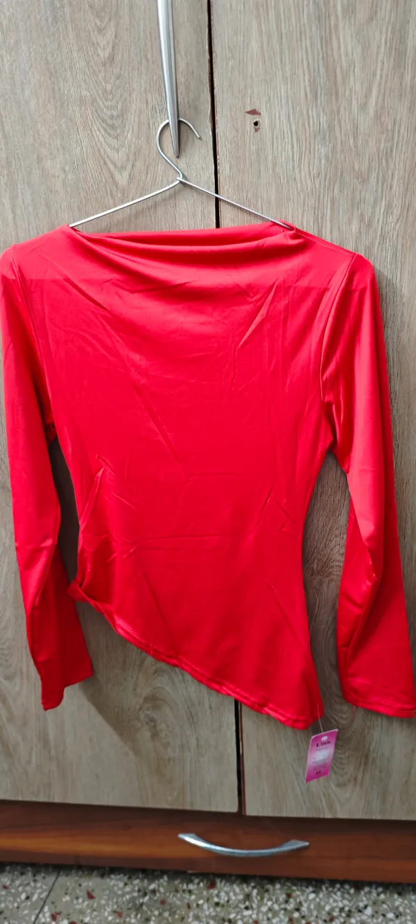 Red_Silky_Knit_Ruched_Crop_Top_For_Women