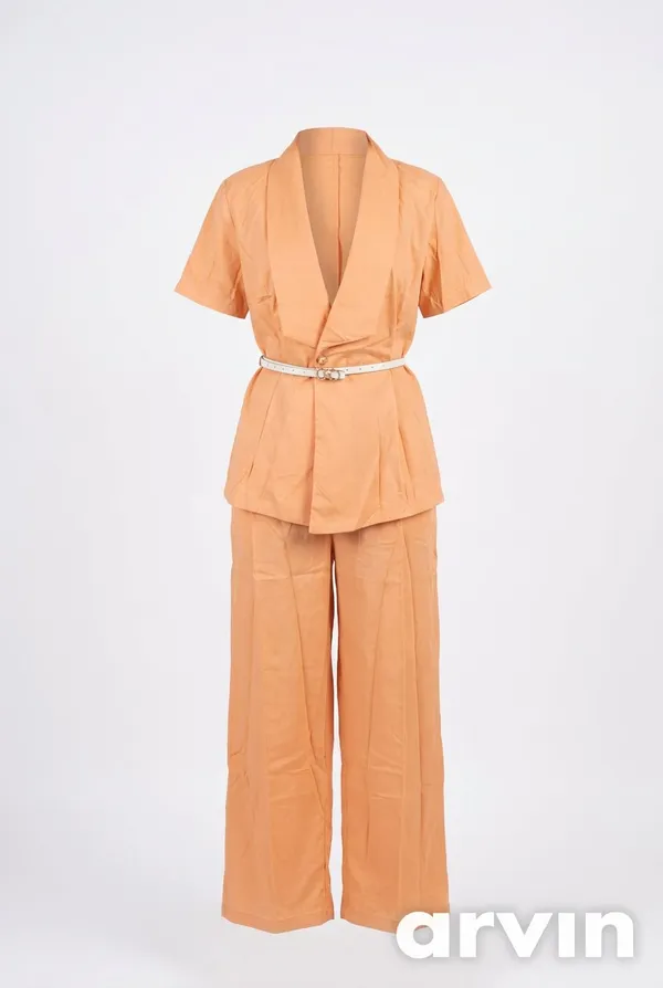 Orange_Poplin_Blazer_Style_Co-Ord_Set_For_Women