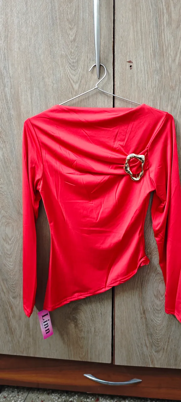 Red_Silky_Knit_Ruched_Crop_Top_For_Women