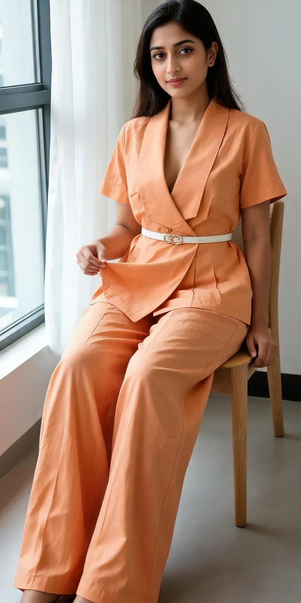 Orange_Poplin_Blazer_Style_Co-Ord_Set_For_Women