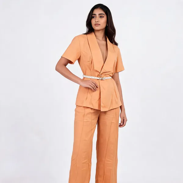 Orange_Poplin_Blazer_Style_Co-Ord_Set_For_Women