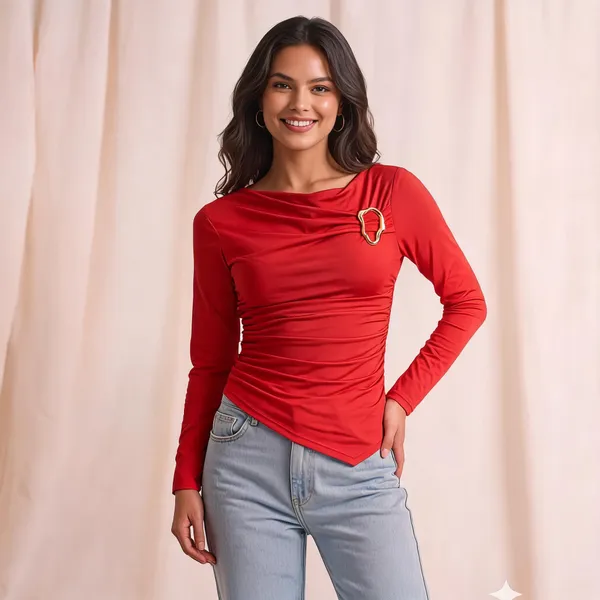Red_Silky_Knit_Ruched_Crop_Top_For_Women