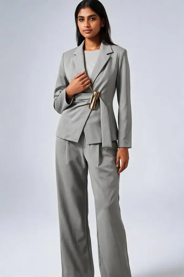 Grey_Poly-Viscose_Tailored_Blazer_Co-Ord_Set_For_Women