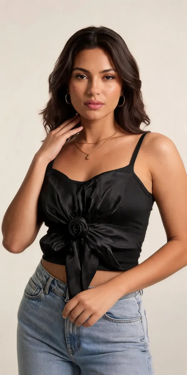 Black_Jersey_Knit_Sweetheart_Rosette_Crop_Top_For_Women