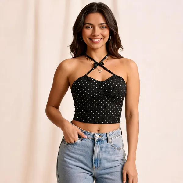 Black_Stretch_Mesh_Rhinestone_Halter_Neck_Crop_Top_For_Women