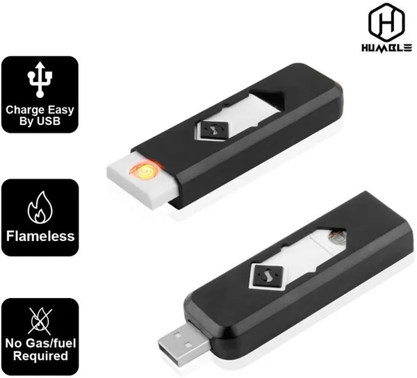 DYE_EMPEROR_USB_Lighter_Electronic_USB_Windproof_Rechargeable_Cigarette_Lighter_(Black/White)_-_Pack_of_2