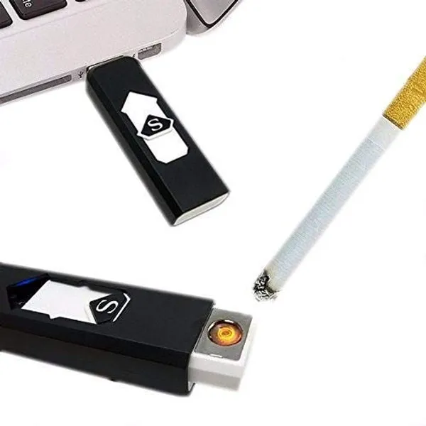 DYE_EMPEROR_USB_Lighter_Electronic_USB_Windproof_Rechargeable_Cigarette_Lighter_(Black/White)_-_Pack_of_2