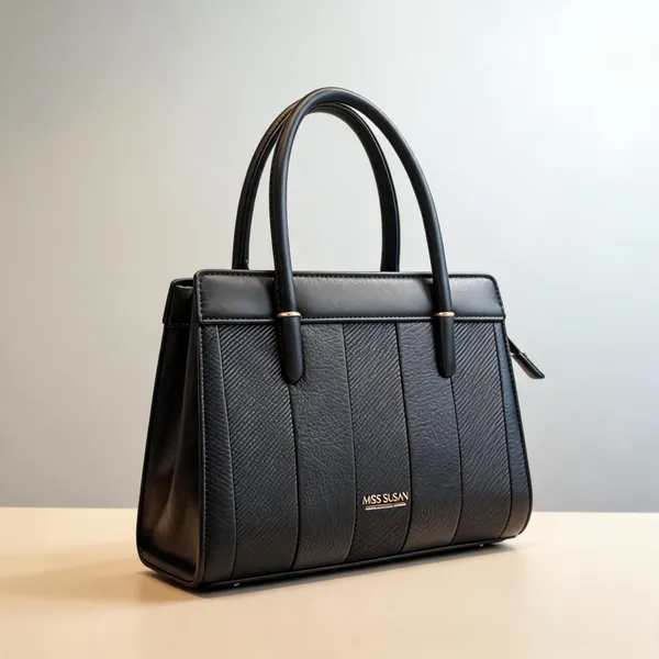 Black_Textured_Faux_Leather_Handbag_For_Women