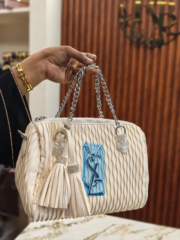 Cream_Textured_Chain_Handle_Handbag_for_Women